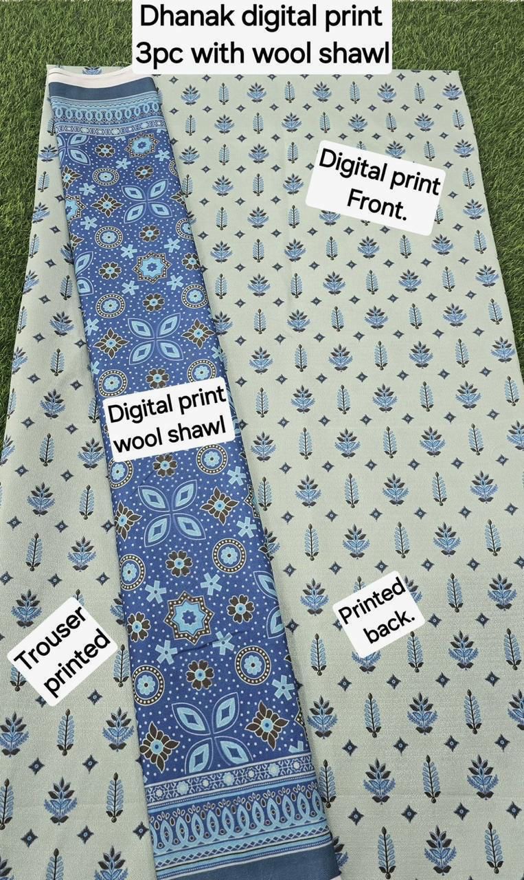 DHANAK PRINTED 3pc With WOOL SHAWL
