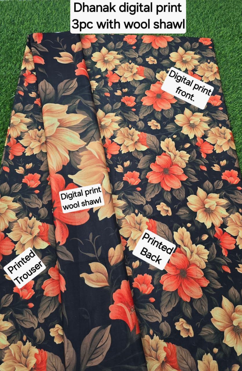 DHANAK PRINTED 3pc With WOOL SHAWL