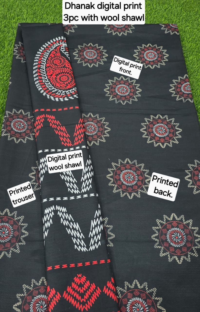 DHANAK PRINTED 3pc With WOOL SHAWL
