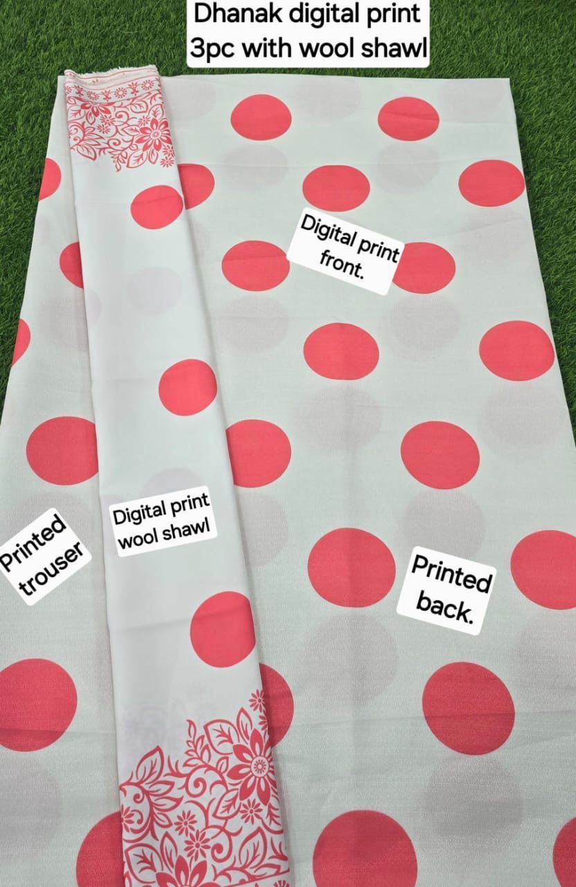 DHANAK PRINTED 3pc With WOOL SHAWL