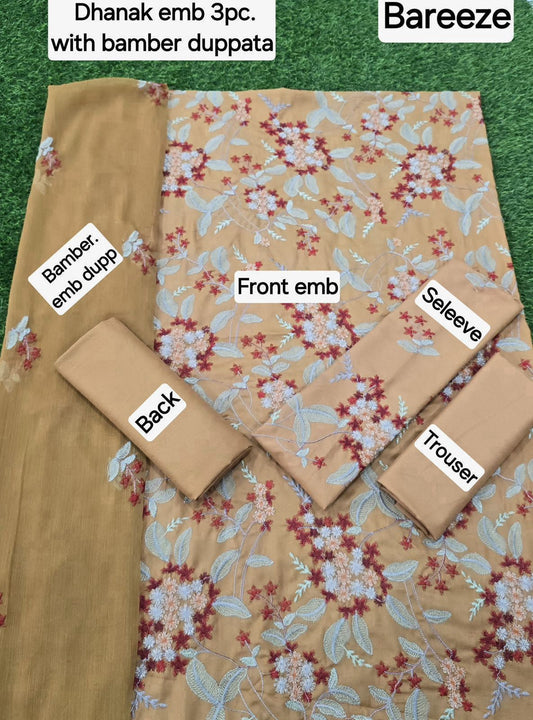 BAREEZE DHANAK EMB 3pc WITH BAMBER EMB DUPPATA