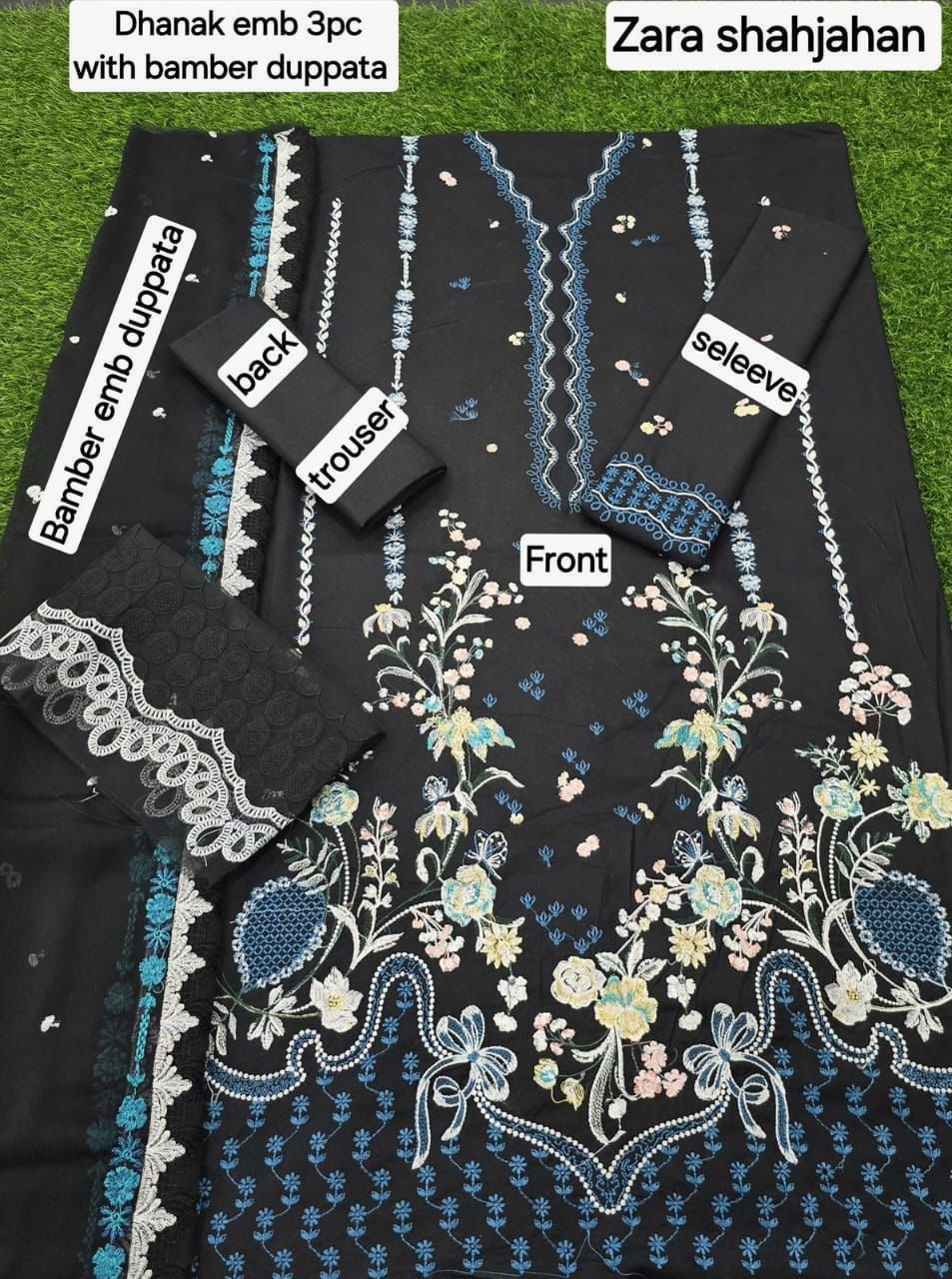 ZARA SHAHJAHAN DHANAK EMB 3pc WITH BAMBER EMB DUPPATA