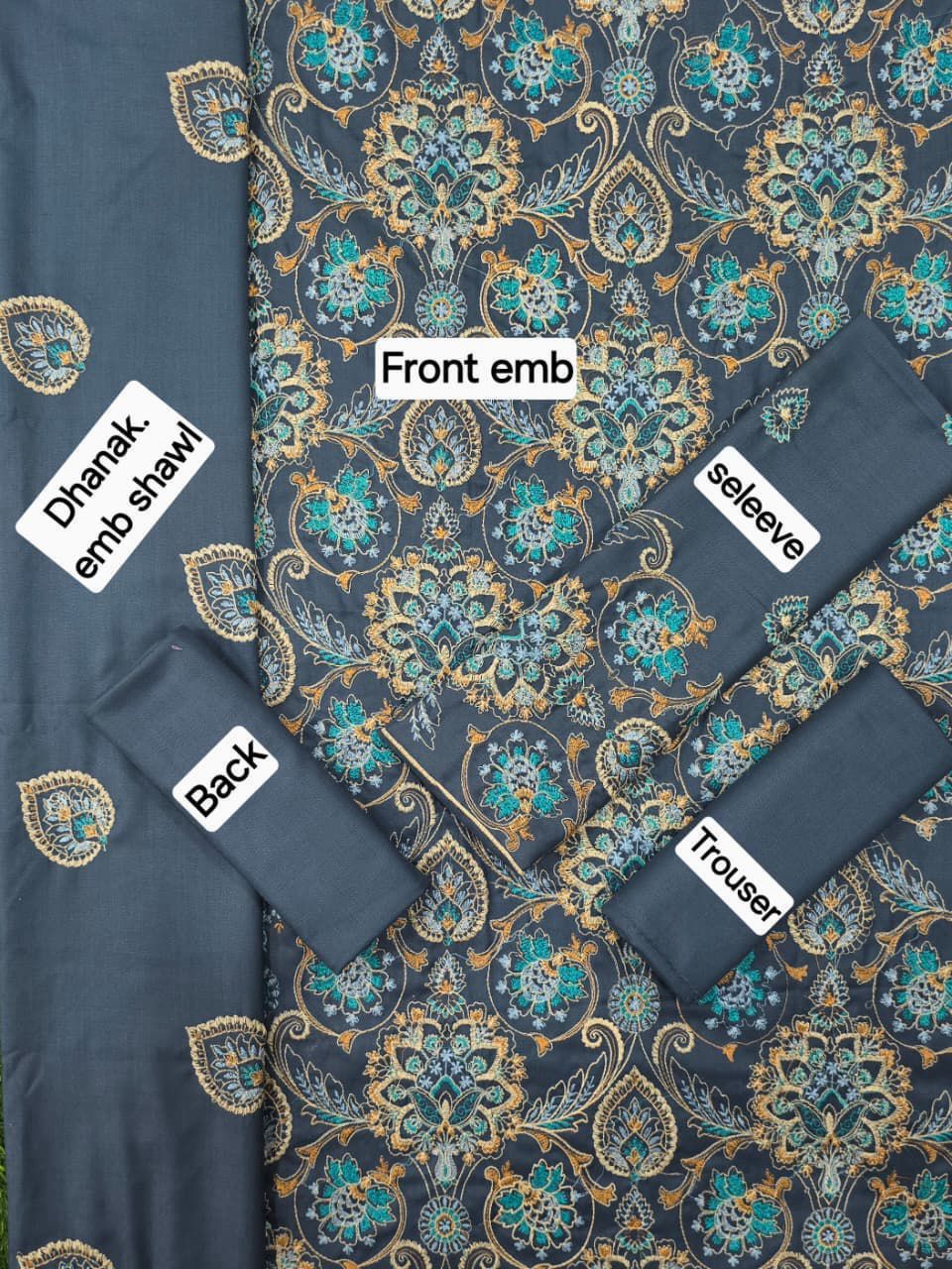 BAREEZE DHANAK EMB 3pc WITH DHANAK EMB DUPPATA