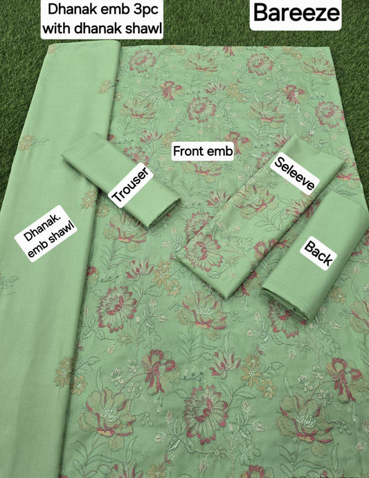 BAREEZE DHANAK EMB 3pc WITH DHANAK EMB DUPPATA