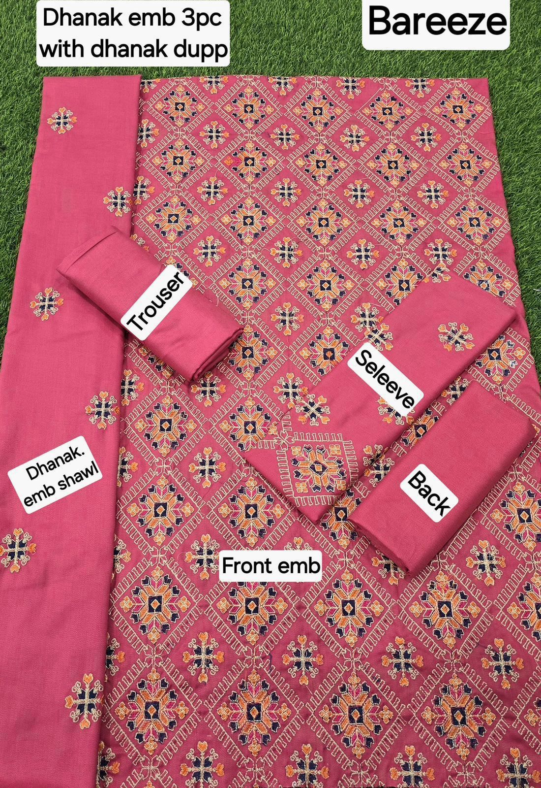 BAREEZE DHANAK EMB 3pc WITH DHANAK EMB DUPPATA