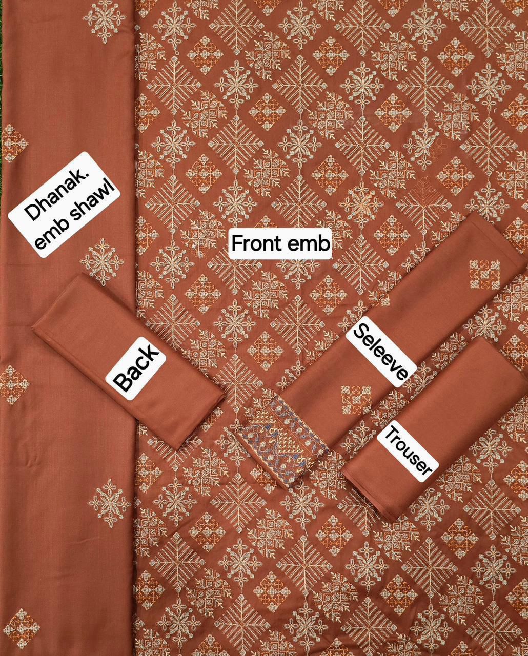 BAREEZE DHANAK EMB 3pc WITH DHANAK EMB DUPPATA