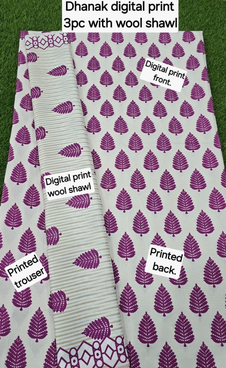 DHANAK PRINTED 3pc With WOOL SHAWL