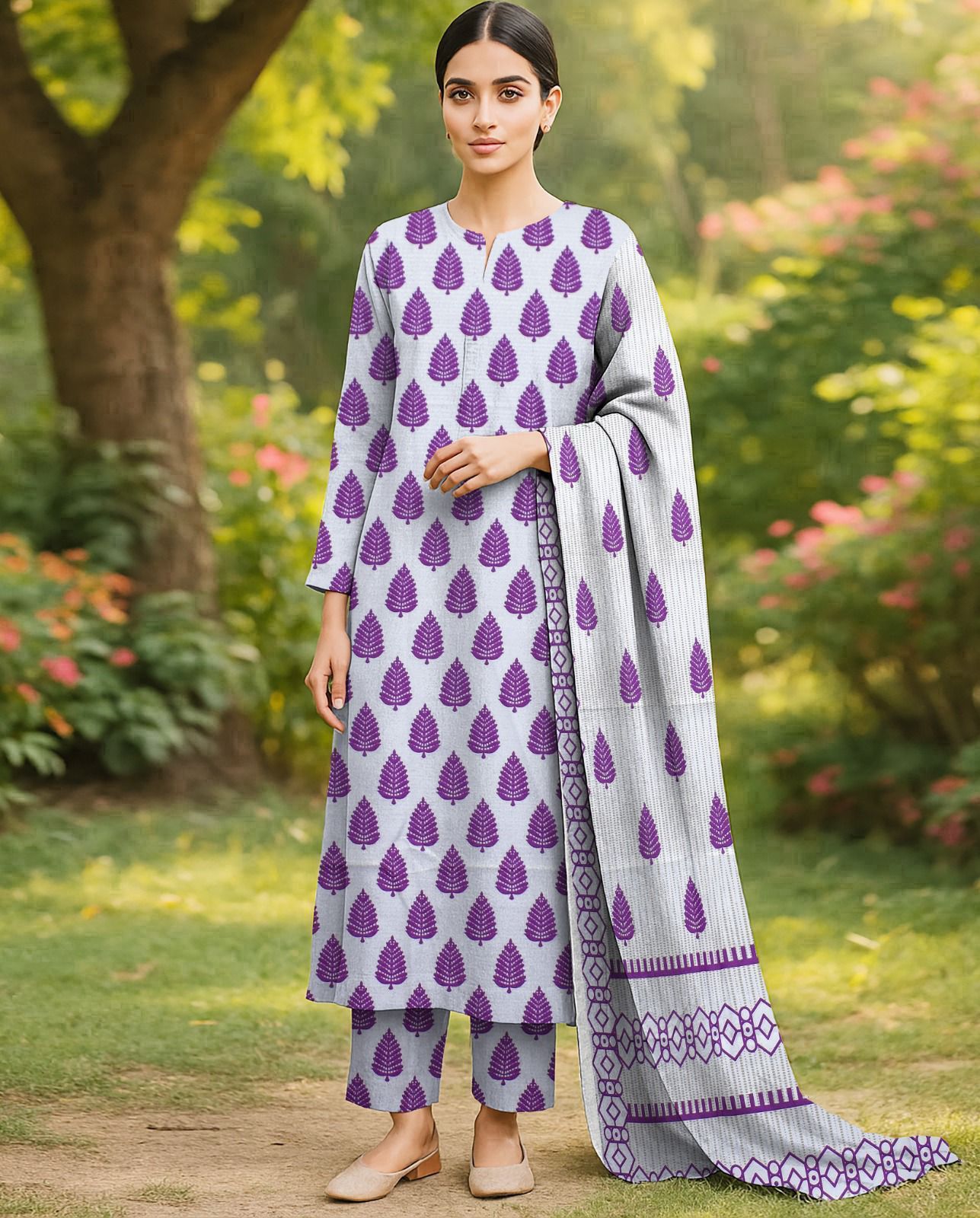 DHANAK PRINTED 3pc With WOOL SHAWL