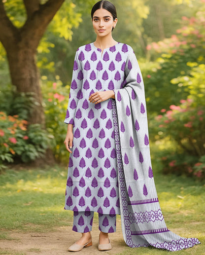 DHANAK PRINTED 3pc With WOOL SHAWL