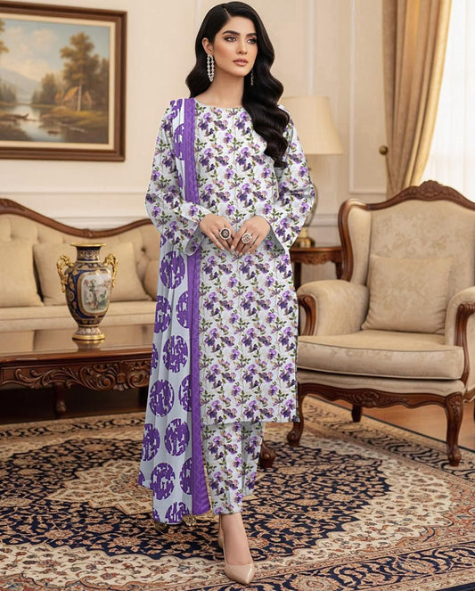 DHANAK PRINTED 3pc With WOOL SHAWL