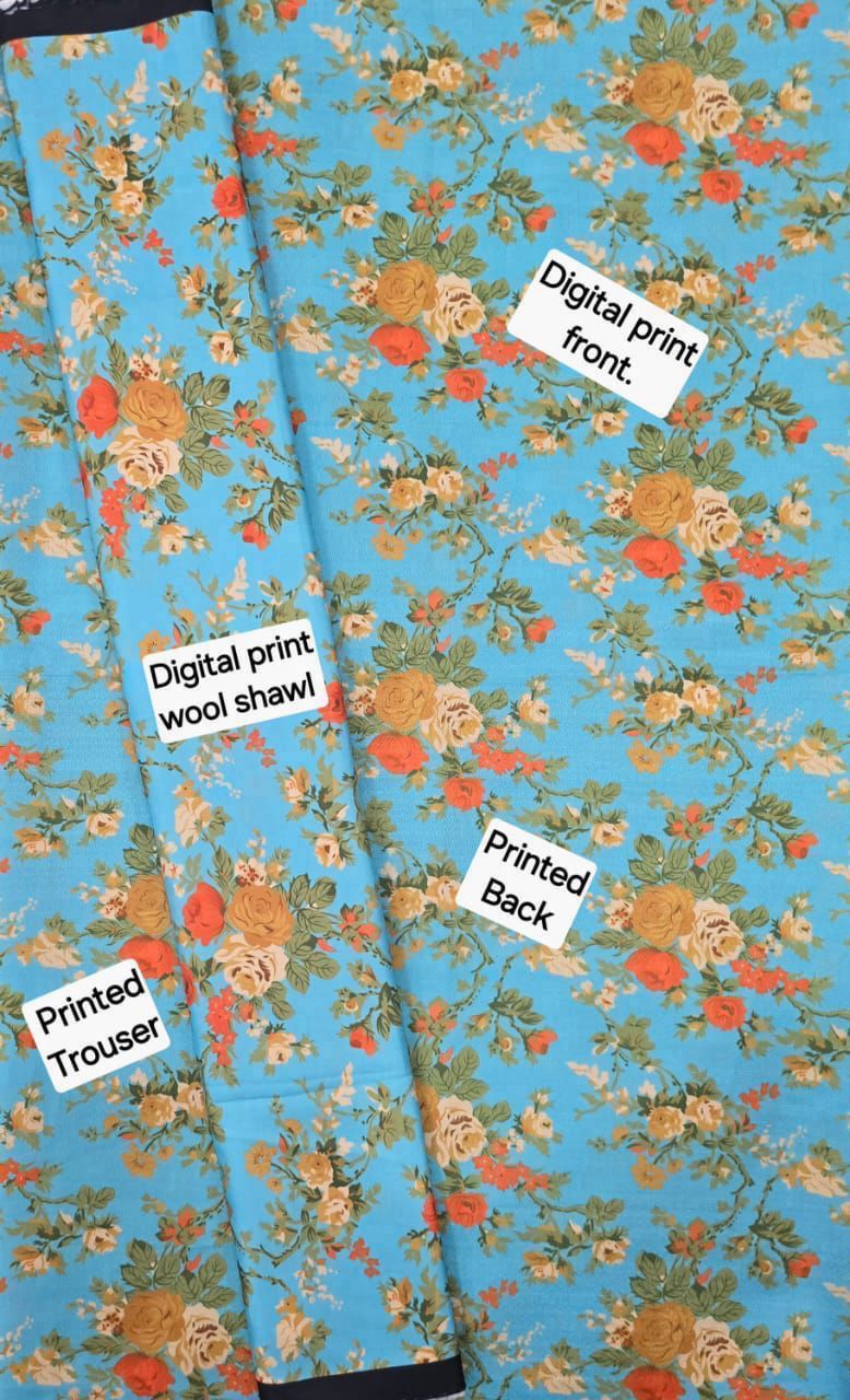 DHANAK PRINTED 3pc With WOOL SHAWL