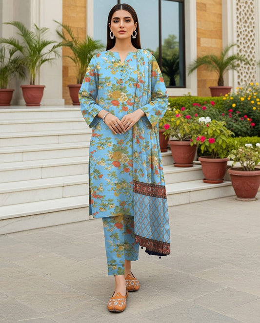 DHANAK PRINTED 3pc With WOOL SHAWL