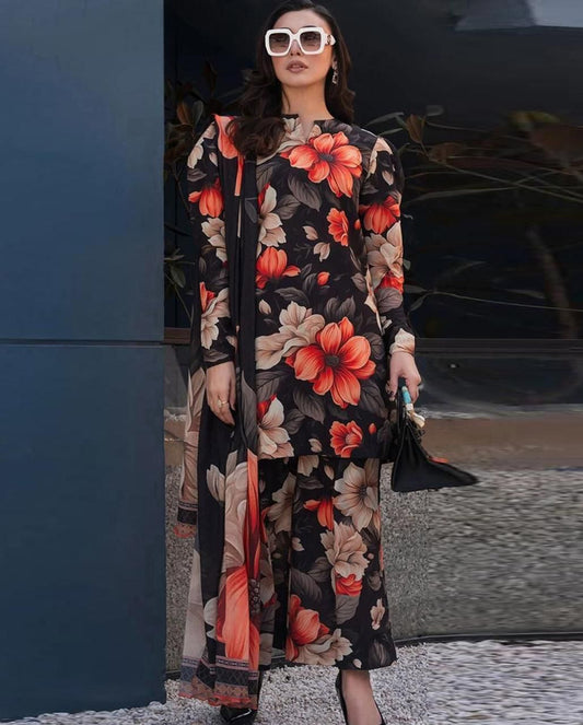 DHANAK PRINTED 3pc With WOOL SHAWL