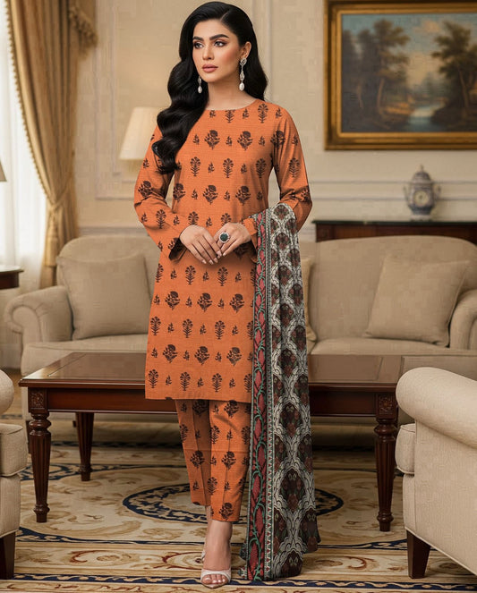 DHANAK PRINTED 3pc With PASHMINA SHAWL