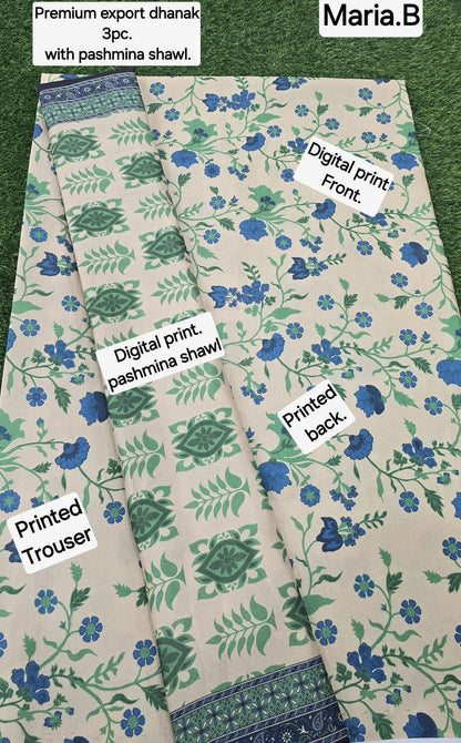 DHANAK PRINTED 3pc With PASHMINA SHAWL