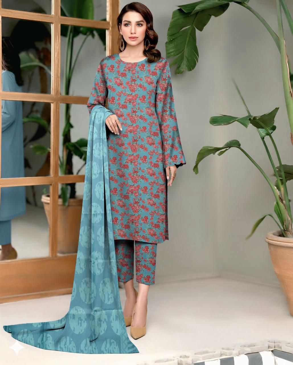 DHANAK PRINTED 3pc With WOOL SHAWL