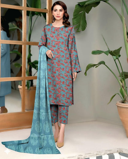 DHANAK PRINTED 3pc With WOOL SHAWL