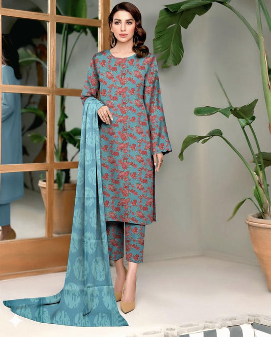 DHANAK PRINTED 3pc With WOOL SHAWL