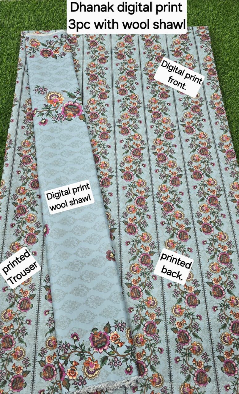 DHANAK PRINTED 3pc With WOOL SHAWL