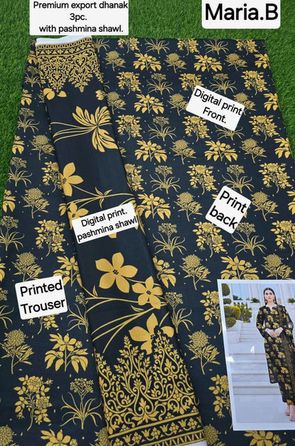 DHANAK PRINTED 3pc With PASHMINA SHAWL