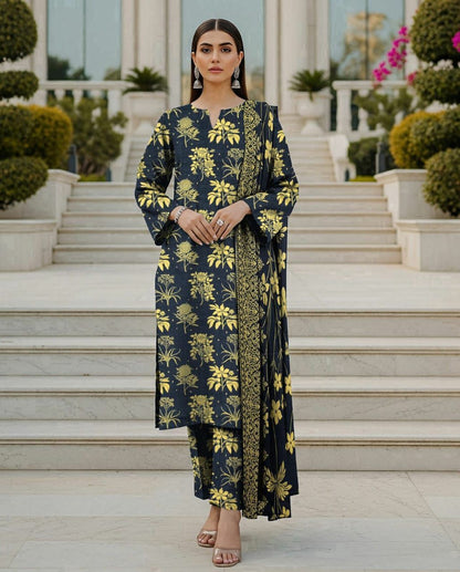 DHANAK PRINTED 3pc With PASHMINA SHAWL