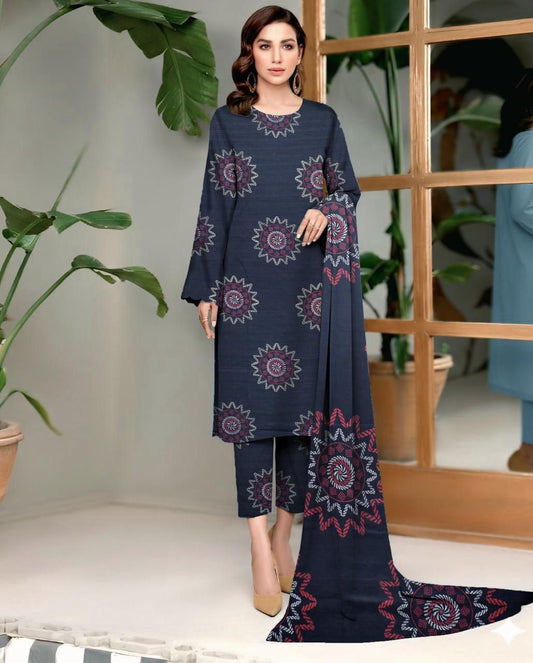 DHANAK PRINTED 3pc With WOOL SHAWL