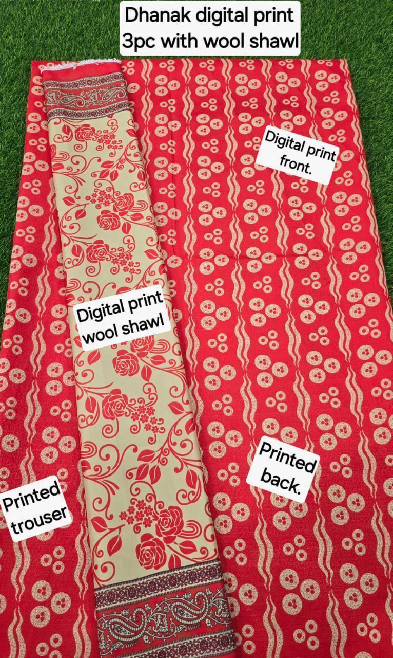 DHANAK PRINTED 3pc With WOOL SHAWL