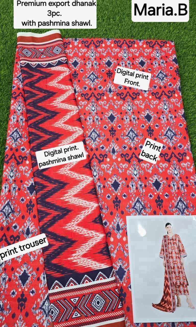 DHANAK PRINTED 3pc With PASHMINA SHAWL