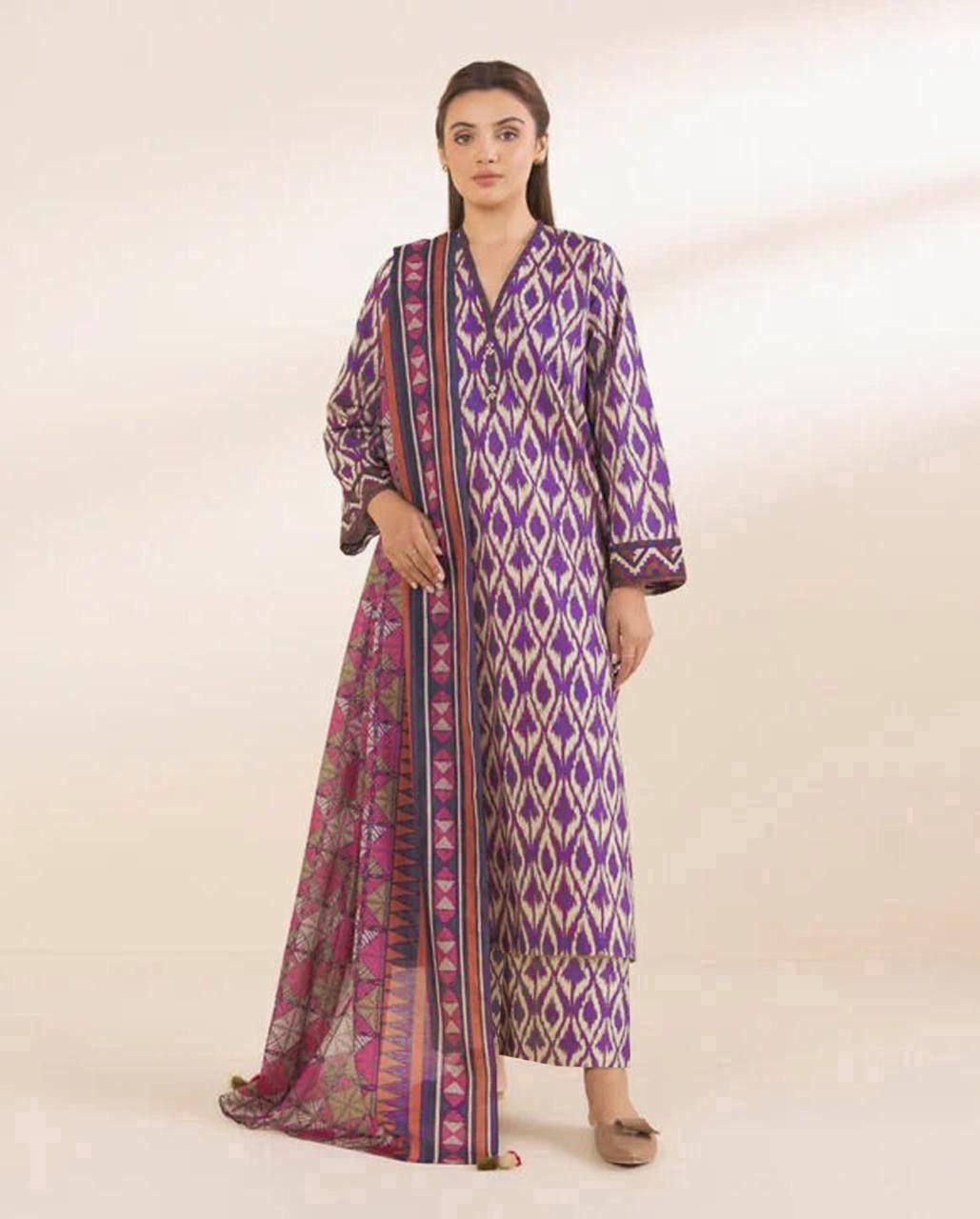 DHANAK PRINTED 3pc With WOOL SHAWL