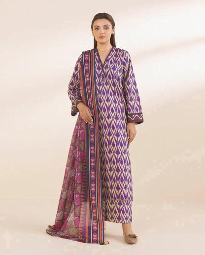 DHANAK PRINTED 3pc With WOOL SHAWL