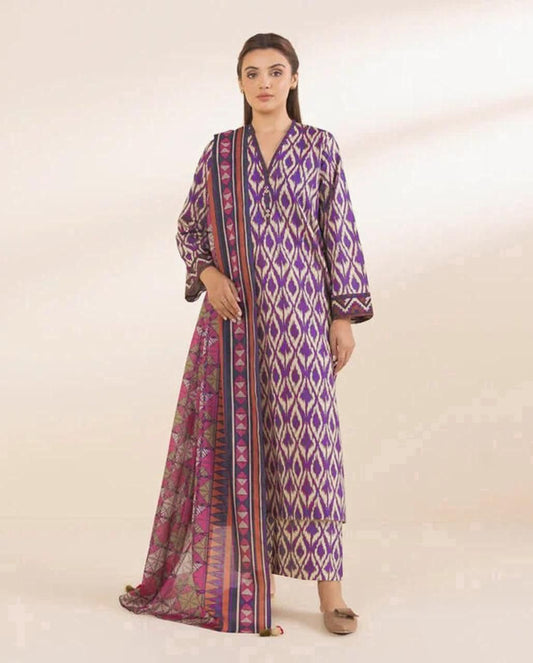 DHANAK PRINTED 3pc With WOOL SHAWL