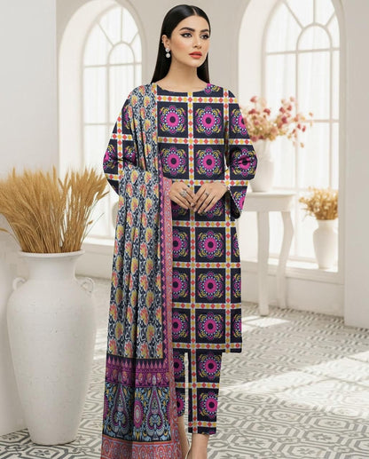 DHANAK PRINTED 3pc With WOOL SHAWL