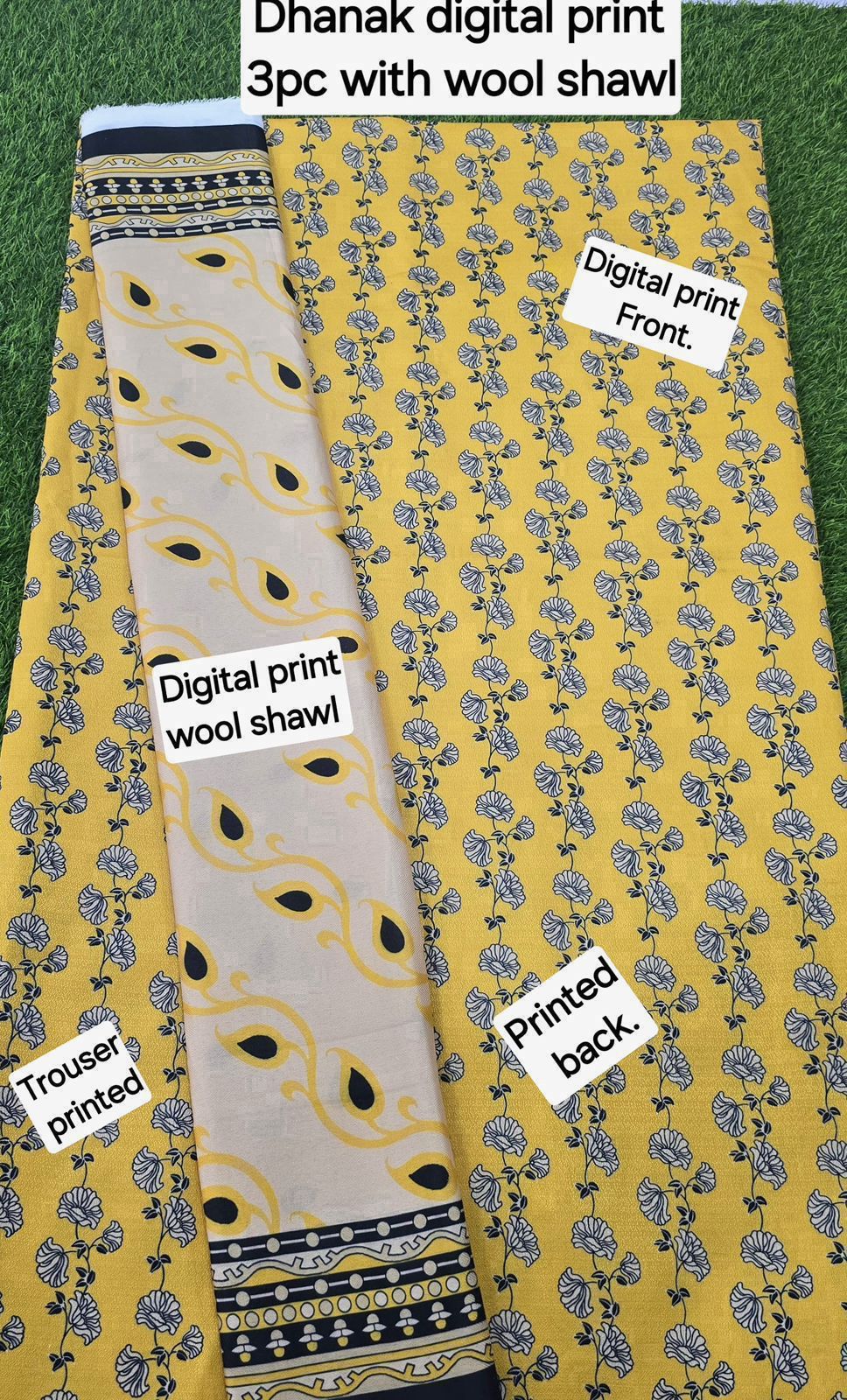DHANAK PRINTED 3pc With WOOL SHAWL