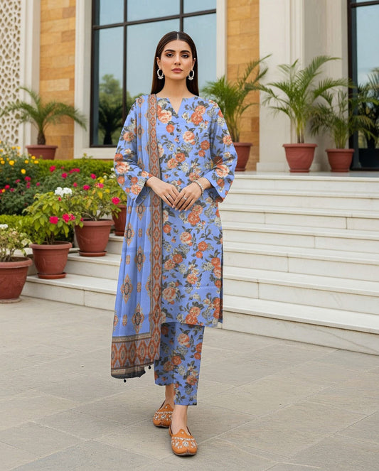 DHANAK PRINTED 3pc With WOOL SHAWL