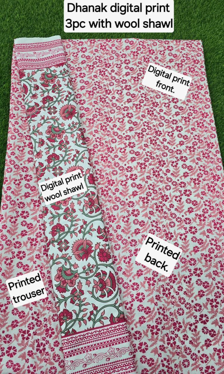 DHANAK PRINTED 3pc With WOOL SHAWL