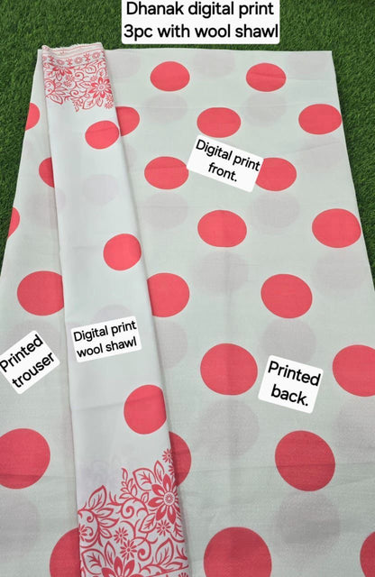 DHANAK PRINTED 3pc With WOOL SHAWL