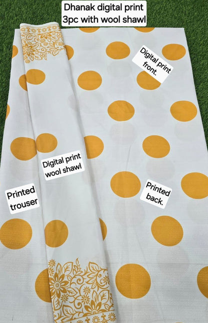 DHANAK PRINTED 3pc With WOOL SHAWL