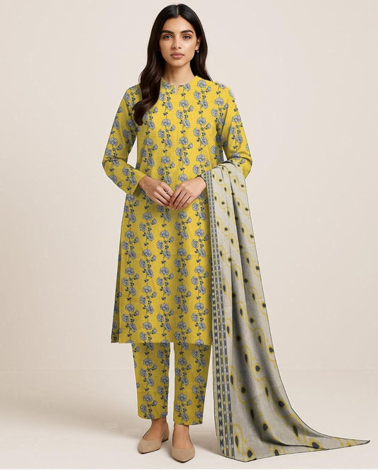 DHANAK PRINTED 3pc With WOOL SHAWL
