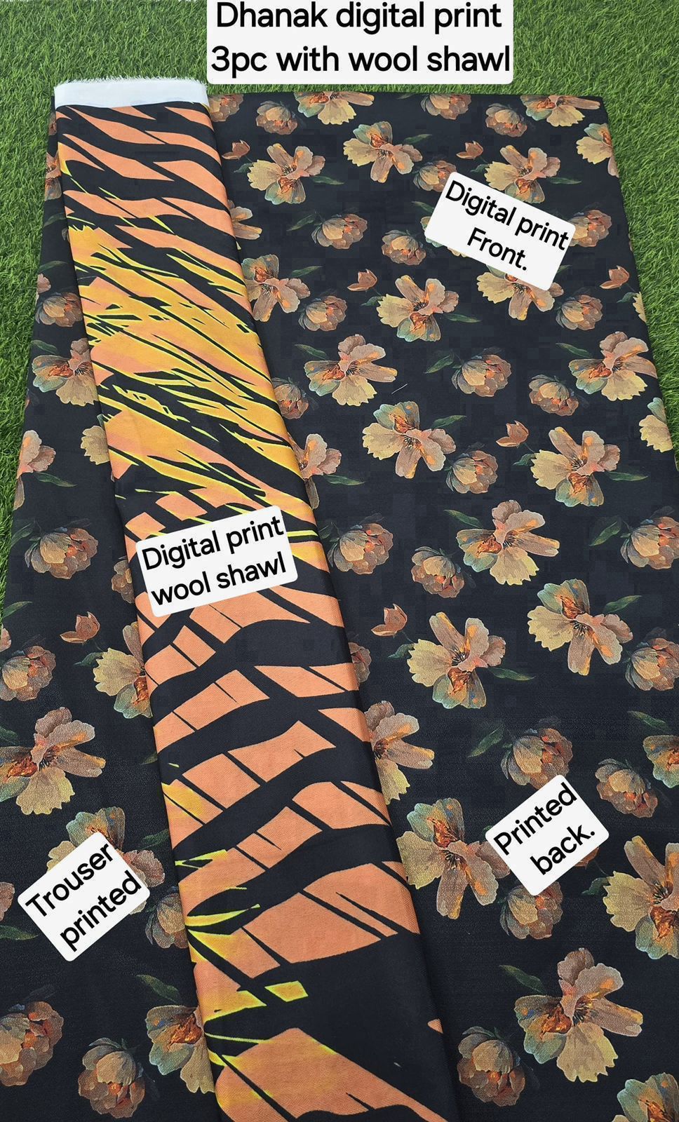 DHANAK PRINTED 3pc With WOOL SHAWL