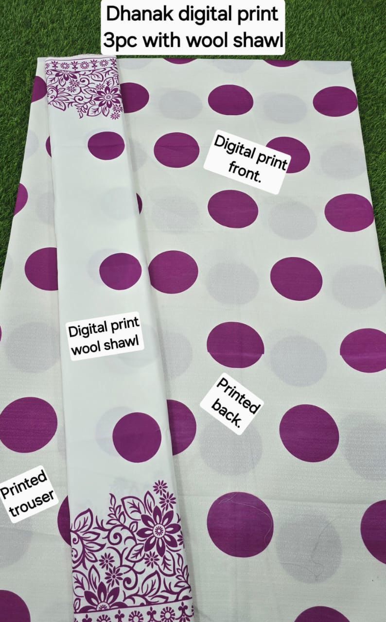 DHANAK PRINTED 3pc With WOOL SHAWL