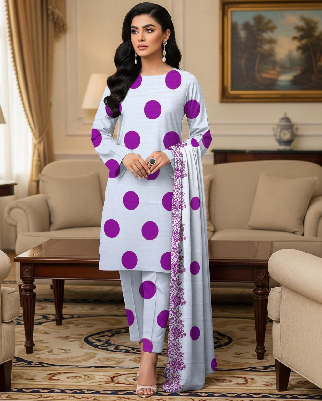 DHANAK PRINTED 3pc With WOOL SHAWL