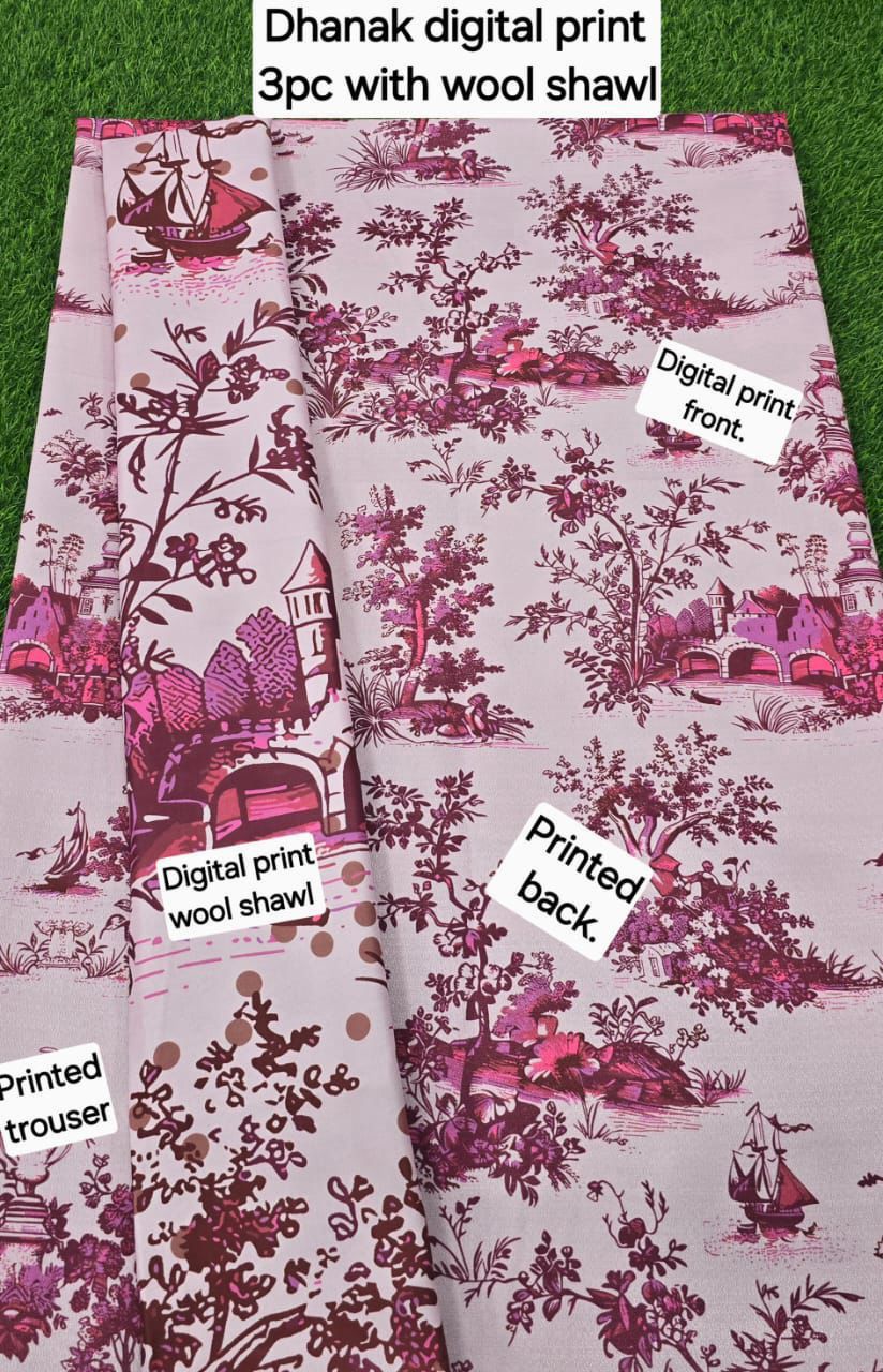 DHANAK PRINTED 3pc With WOOL SHAWL