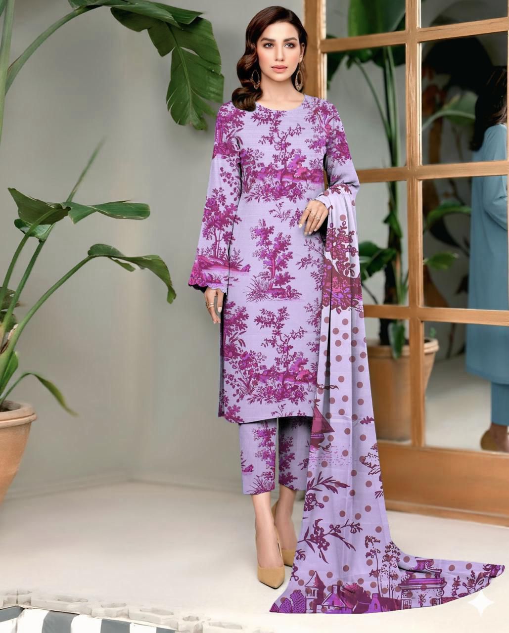 DHANAK PRINTED 3pc With WOOL SHAWL