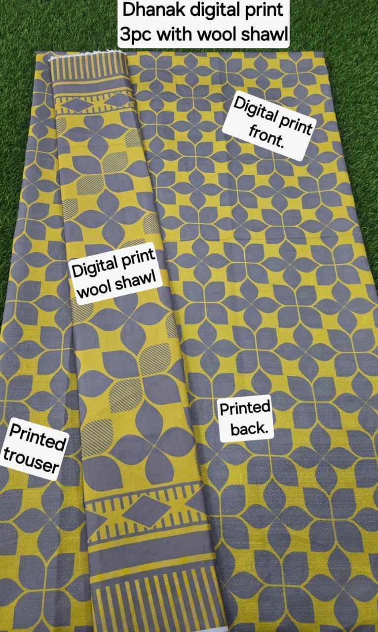 DHANAK PRINTED 3pc With WOOL SHAWL