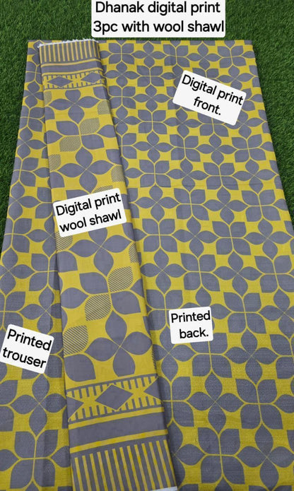 DHANAK PRINTED 3pc With WOOL SHAWL