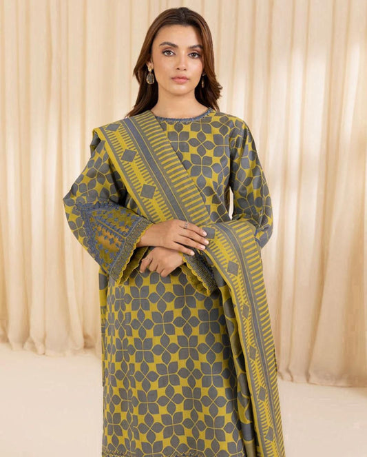 DHANAK PRINTED 3pc With WOOL SHAWL