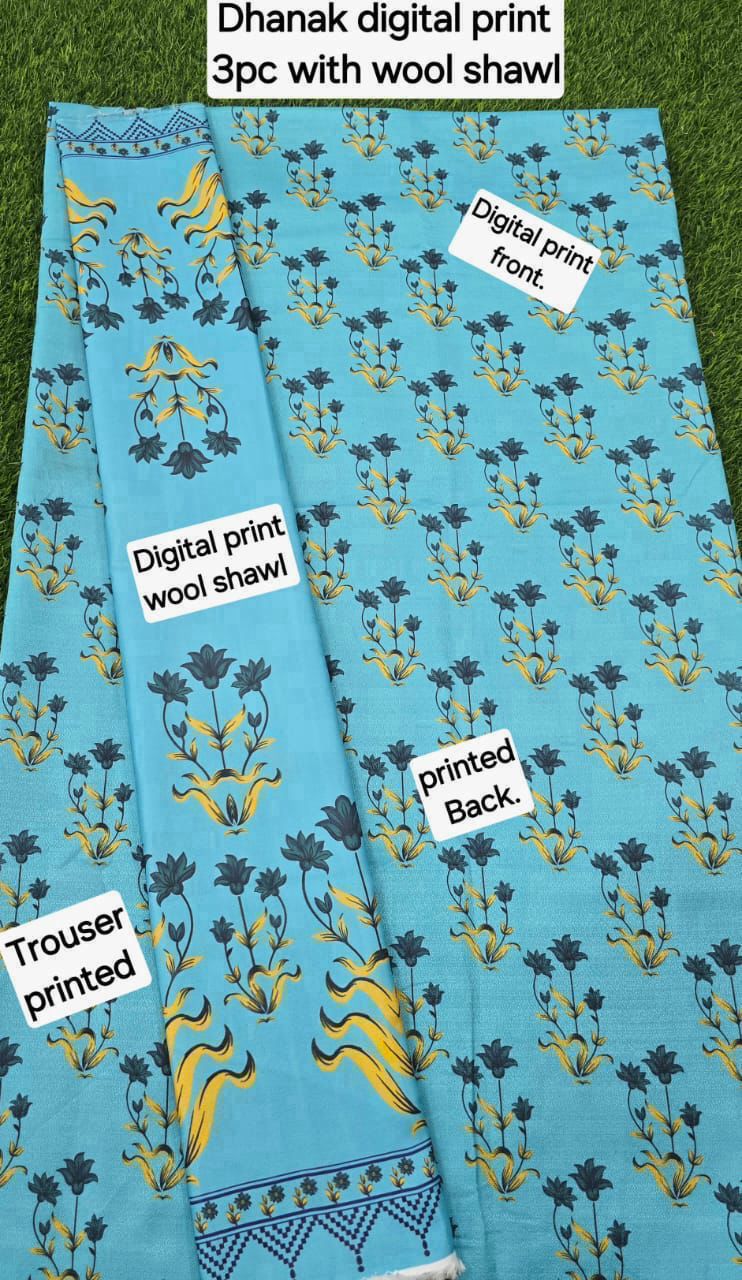 DHANAK PRINTED 3pc With WOOL SHAWL