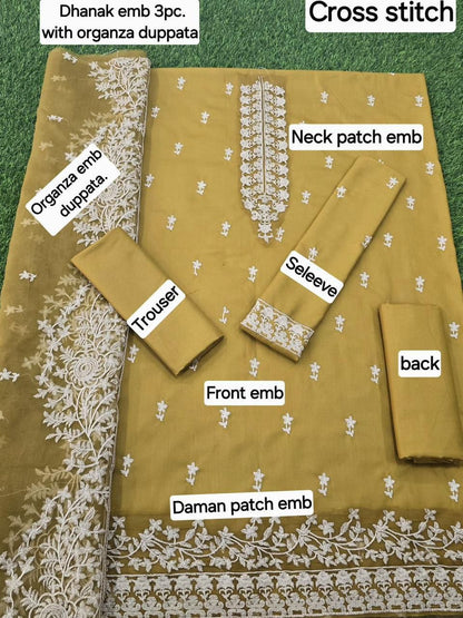 CROSSSTICH DHANAK EMB 3pc WITH BAMBER EMB DUPPATA