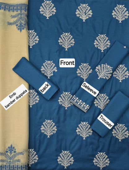 TAWAKKAL DHANAK EMB 3pc WITH BAMBER EMB DUPPATA