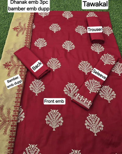 TAWAKKAL DHANAK EMB 3pc WITH BAMBER EMB DUPPATA
